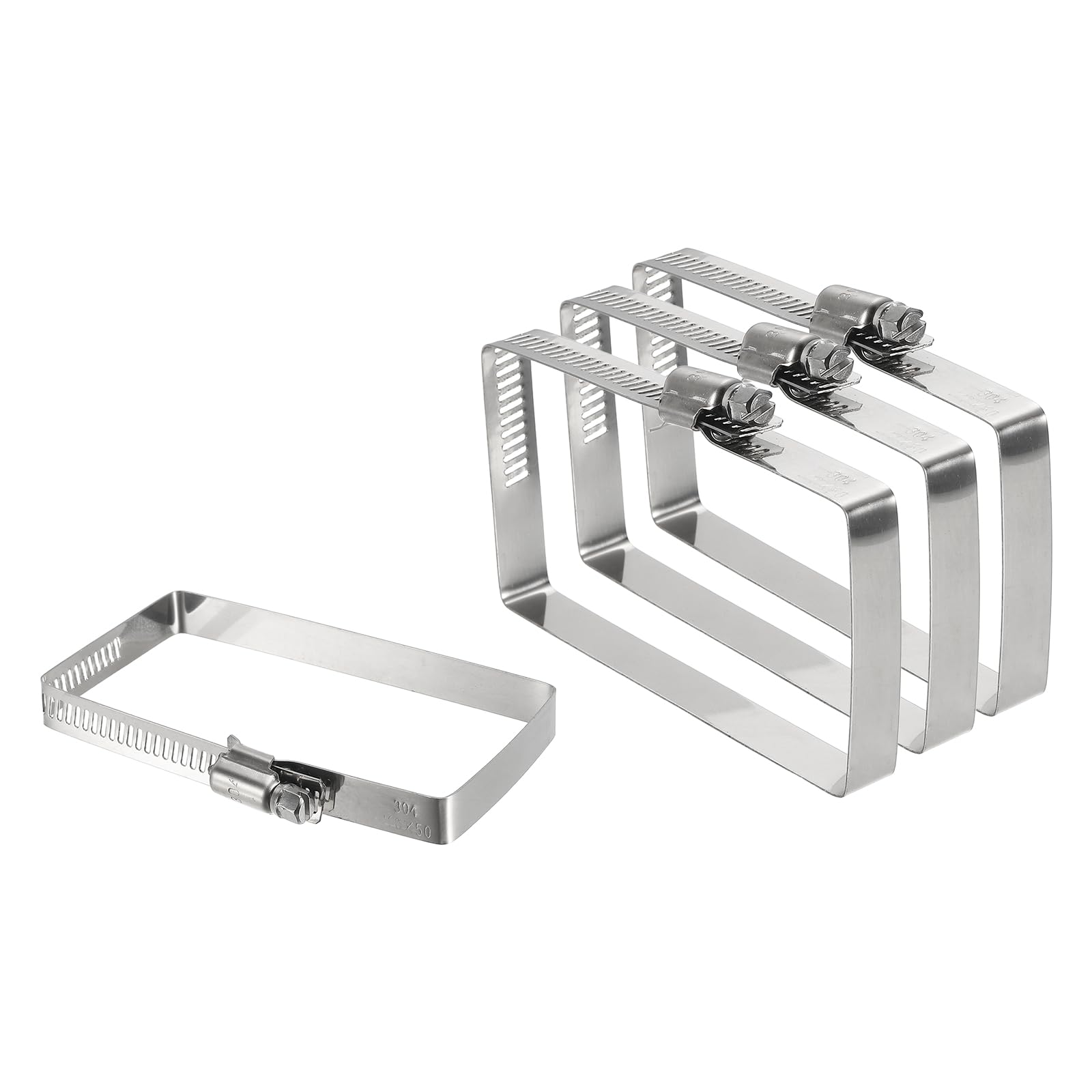 sourcing map 4Pcs 304 Stainless Steel Rectangular Hose Clamp, Adjustable 3.9 x 2 Inch Square Worm Gear Duct Pipe Tube Clamps for Ducting Bracket Cable Tray Bridge Project Systems, Silver