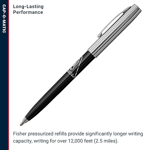 Miniatura 4 de Fisher Space Pen Cap-O-Matic Space Pen tapa cromada con impresión de transbordador espacial barril negro S294