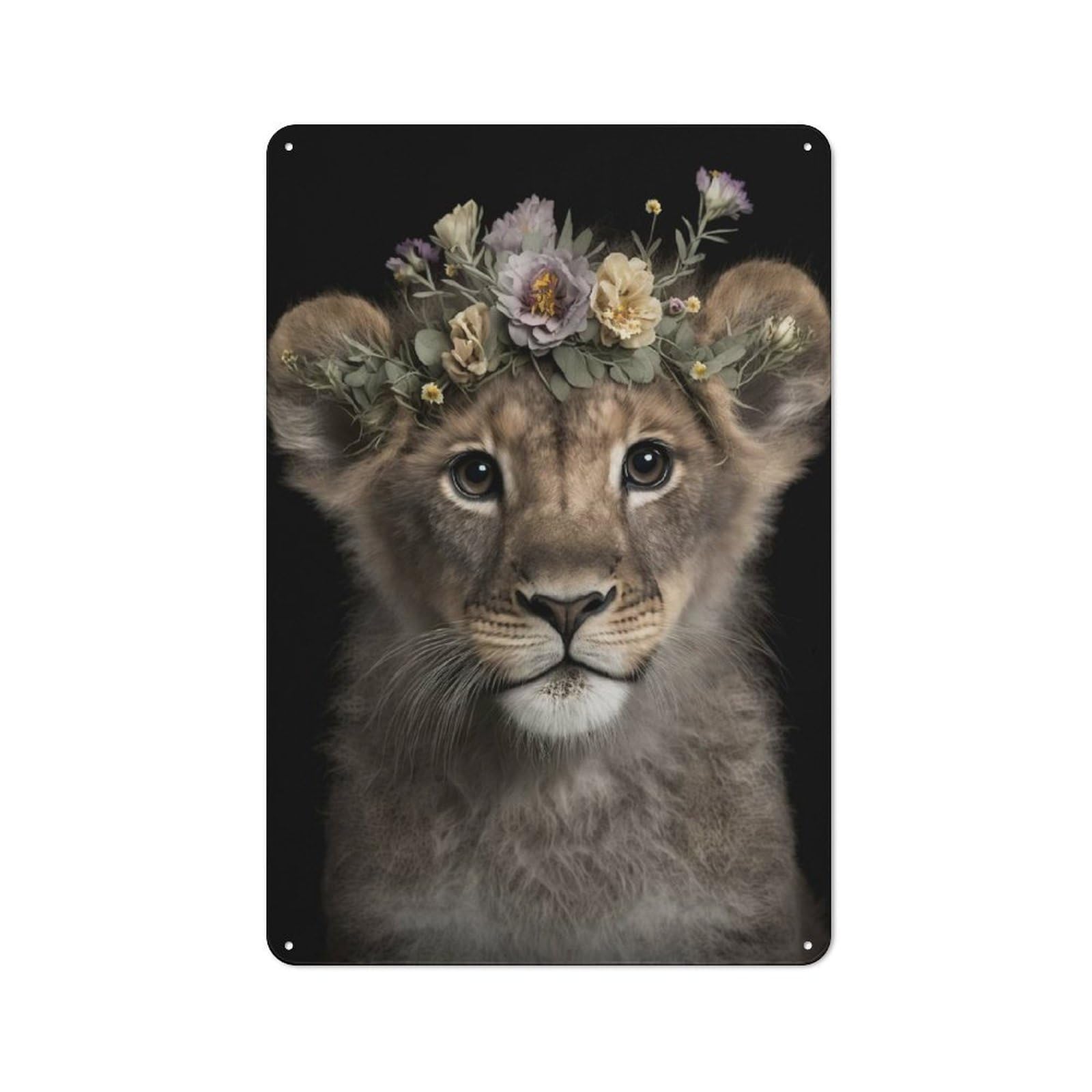 Junmoney Cute Baby Fluffy Lion Decorative Metal Plaque With Design 30X20cm, Vintage Porch Wall Decor For Shed, Garden Room, Porch Or Garage