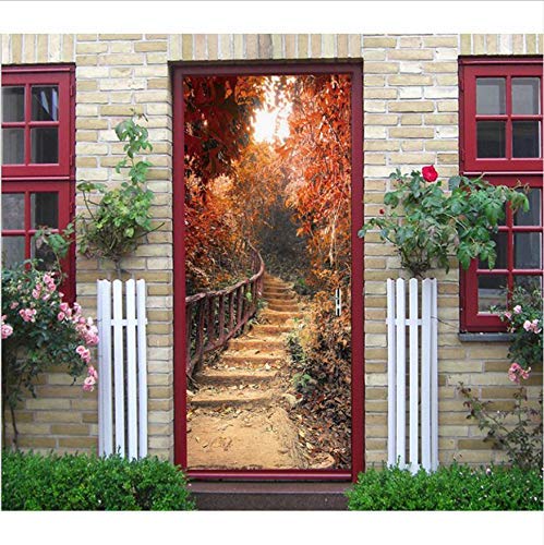 Etiqueta De La Pared Pasos De Tierra En Otoño Bosque Pegatinas De Puerta Pegatina De Puerta Papel Pintado Calcomanías Decoración Del Hogar 77X200Cm Cover