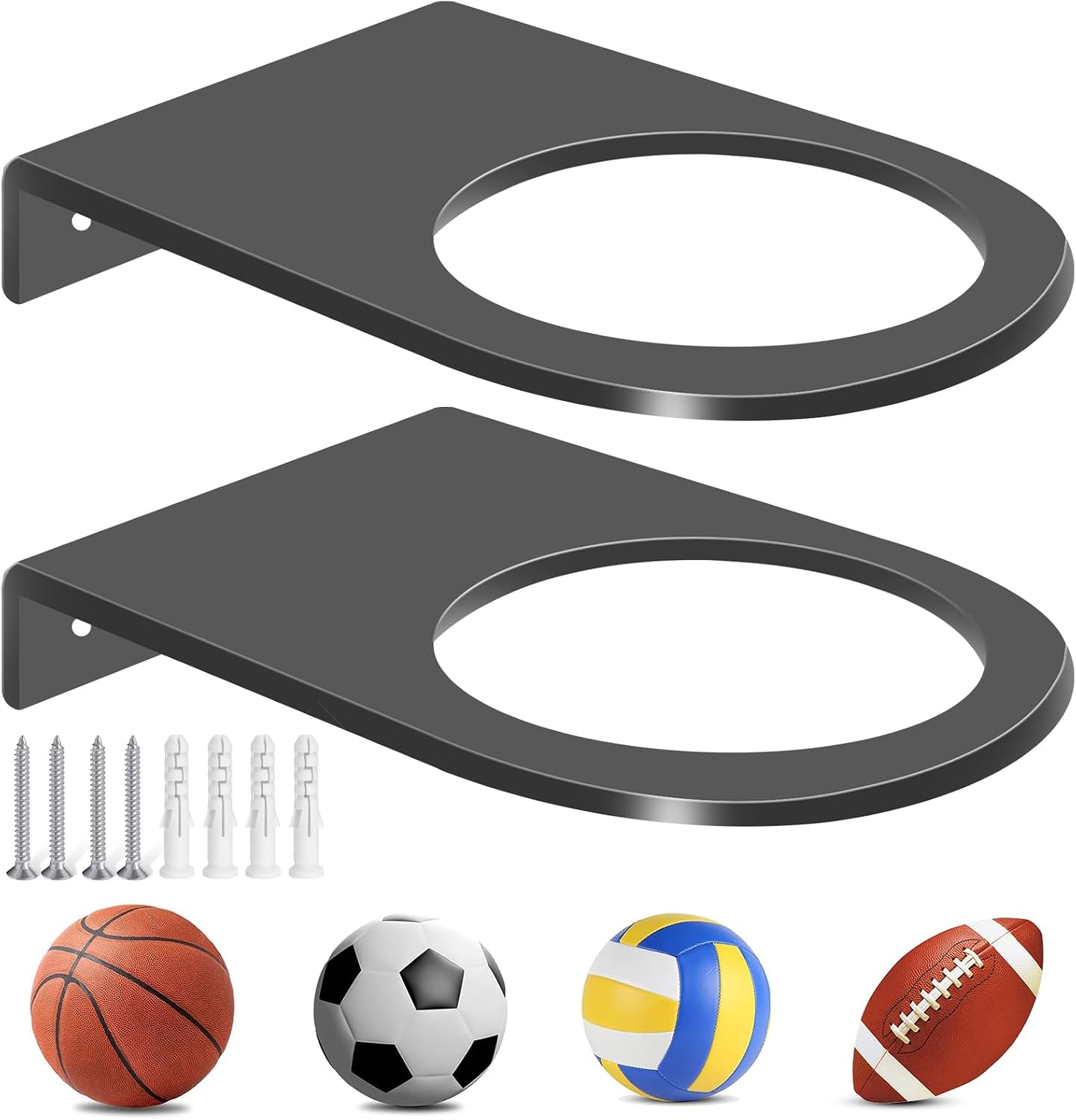 Acrylic Basketball Wall Mount 2-Pack - Clear Space-Saving Sports Decor | Holds Football/Volleyball