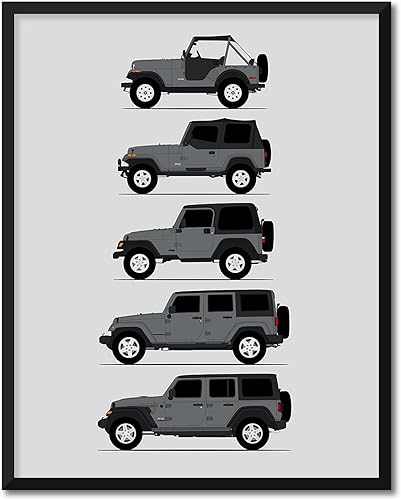 Miniatura 13 de Handmade Poster compatible with Jeep Wrangler Generations and Print of CJ, YJ, TJ, JK, JL - American, 17x22" Metallic Print (Unframed) - Gift for 2.