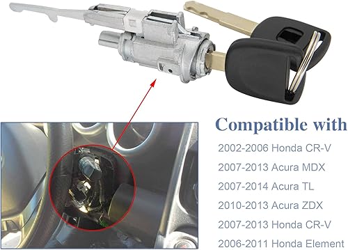 Miniatura 6 de Interruptor de encendido con cerradura de cilindro con 2 llaves compatible para Honda Acura Accord Odyssey Element Civic CR-V Pilot CR-Z MDX RDX TSX