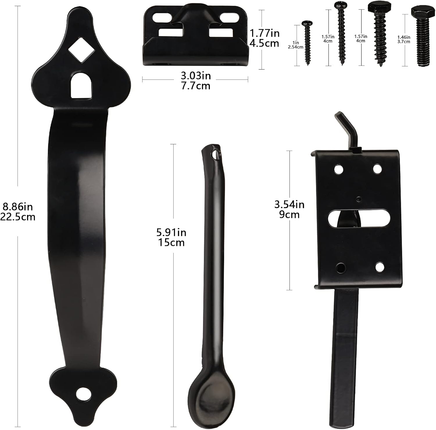 Gate Latch, Thumb Latch Hardware, Gate Latch for Wooden Fence Heavy Duty, Self Locking Latches with 8 inch Handle, Gate Kit for Wooden Fence & Swing Outdoor Gate – Steel, Black Finish