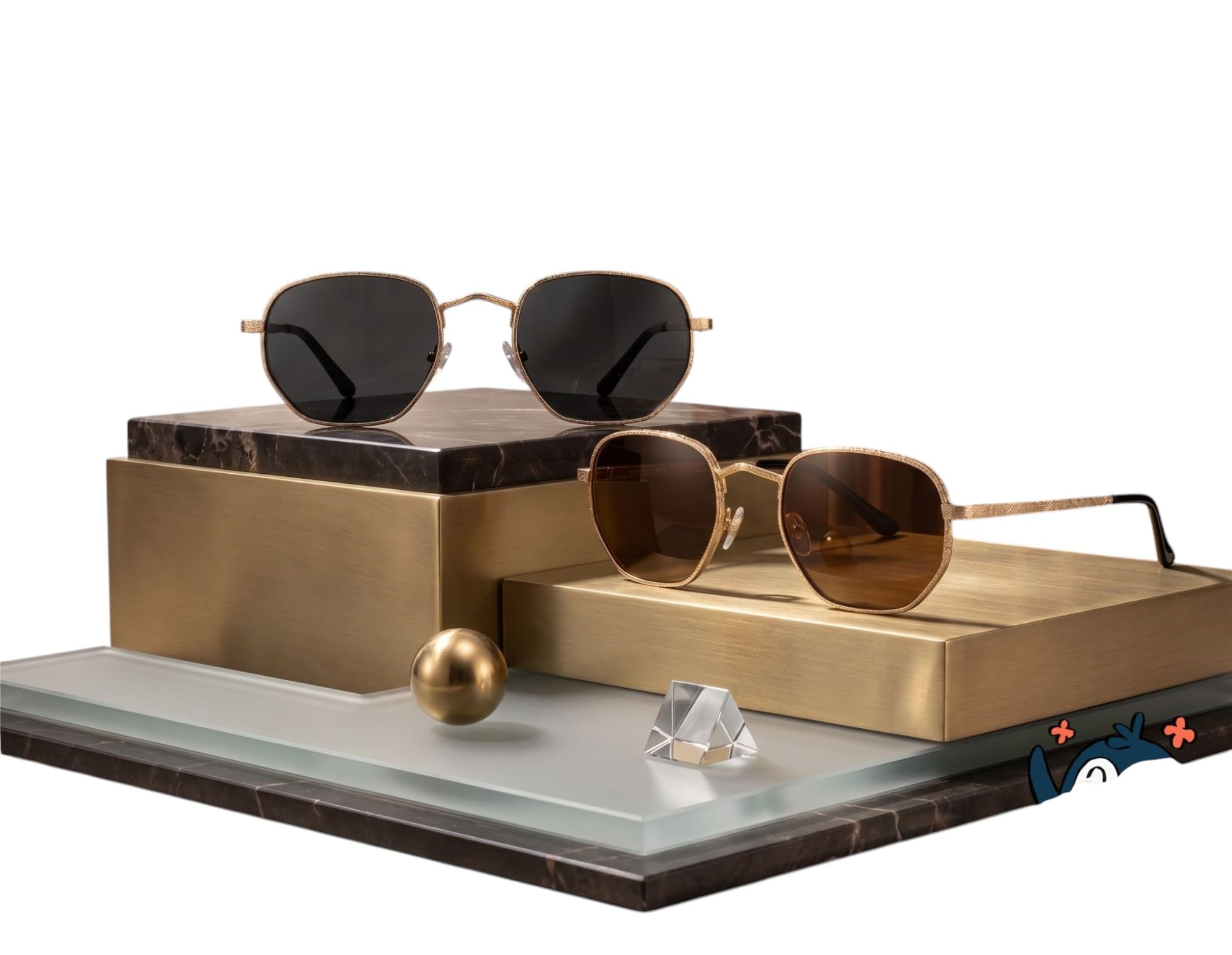 Hexagonal Sunglasses, Gold Metal Frame, Smoke Grey UV Protected Lenses, Lightweight, for Driving and Outdoor Use-image-13