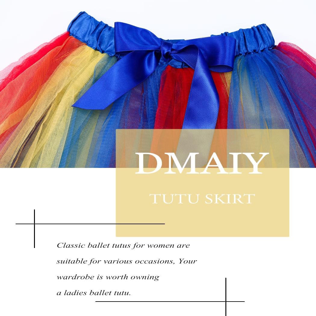 Womens Rainbow Tutu Skirt Layered Tulle Dance Skirts Elastic Adult Tutus Skirt for Halloween Costume Party Running - Image 5