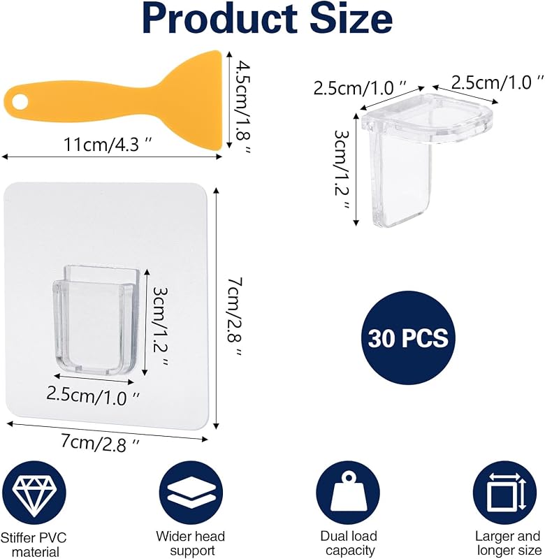 MOERDIFFER 30 db Öntapadós Polctartó Konzol 7x7 cm Átlátszó Polctámasz Fúrás Nélkül Szekrény Polc Tartó Fehér
