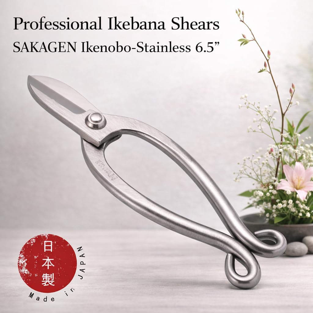 Ikebana Flower Scissors by SAKAGEN – Made in JAPAN, Japanese Specialist Floral Shears for Ikebana & Flower Arranging (Ikenobo – Stainless)