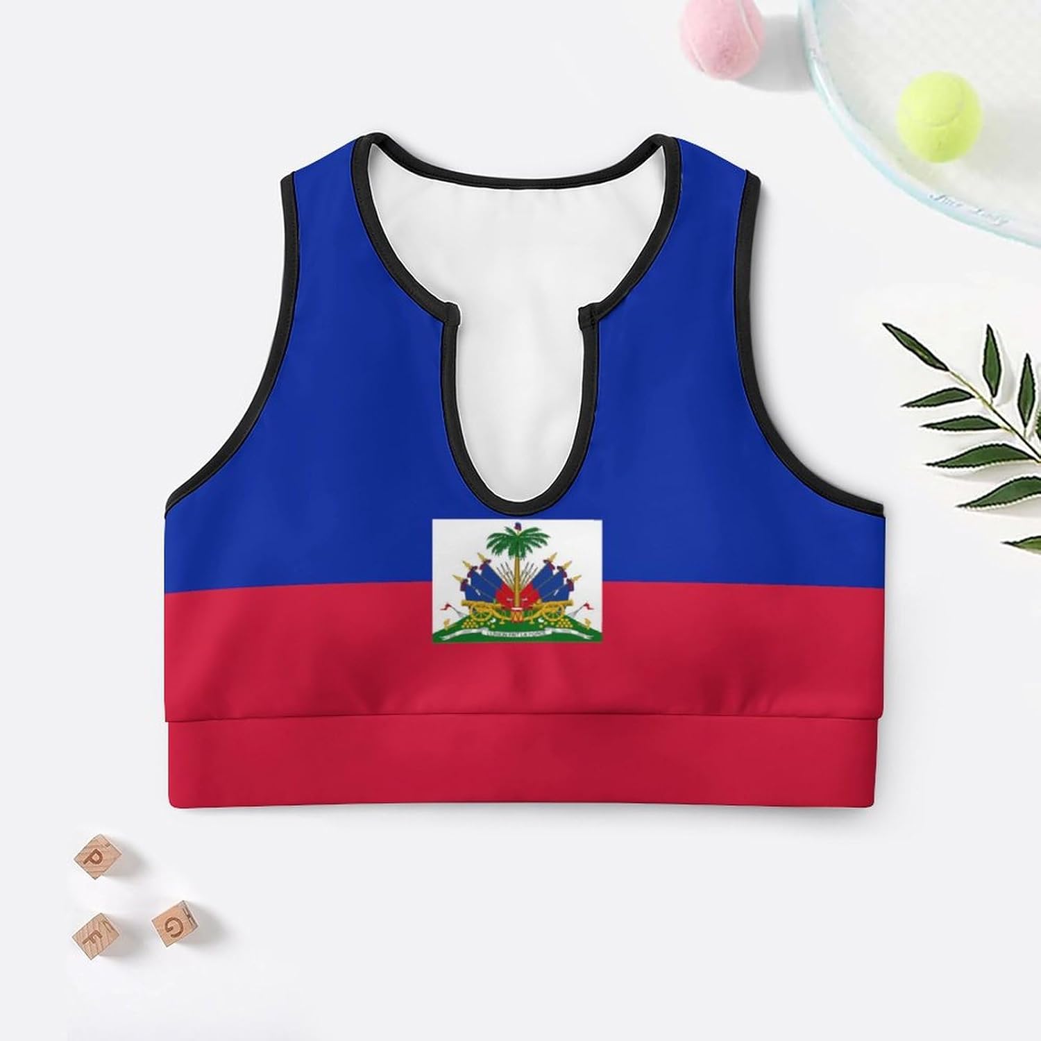 Haiti Flag Sports Bras for Women Padded Gym Workout Short Crop Top Yoga Tank Top S