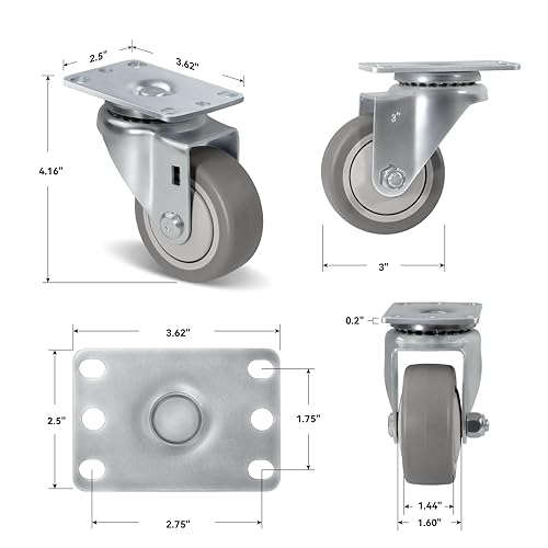 Miniatura 27 de Ruedas giratorias de 3.5 pulgadas, ruedas giratorias resistentes con freno, capacidad de carga de 1000 libras en total (2 frenos y 2 giratorios)