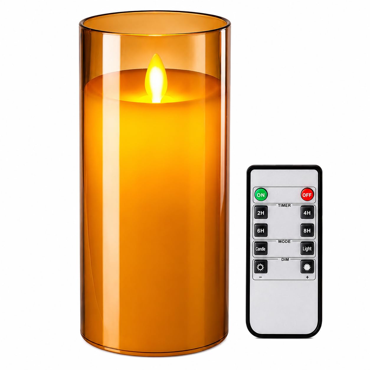 LTETTES Flameless LED Candles AA Battery Powered with Gold Acrylic Fiber Glass with Remote Controller and Timer for Home Festival Wedding Decor (3" D x 6" H)-image-29