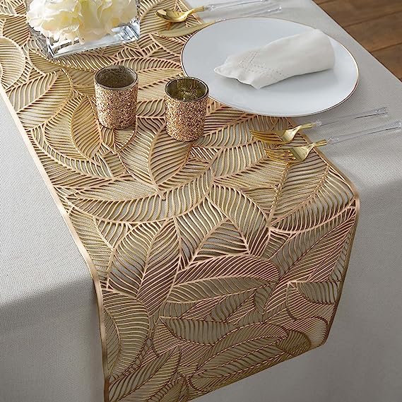 Agee Home Decor Heat Resistant Washable PVC Golden Dining Coffee Center Table Runner for Table 4/6/8 Seater (14x72 inches) (B0CCRXKXSG) Amazon Price History, Amazon Price Tracker