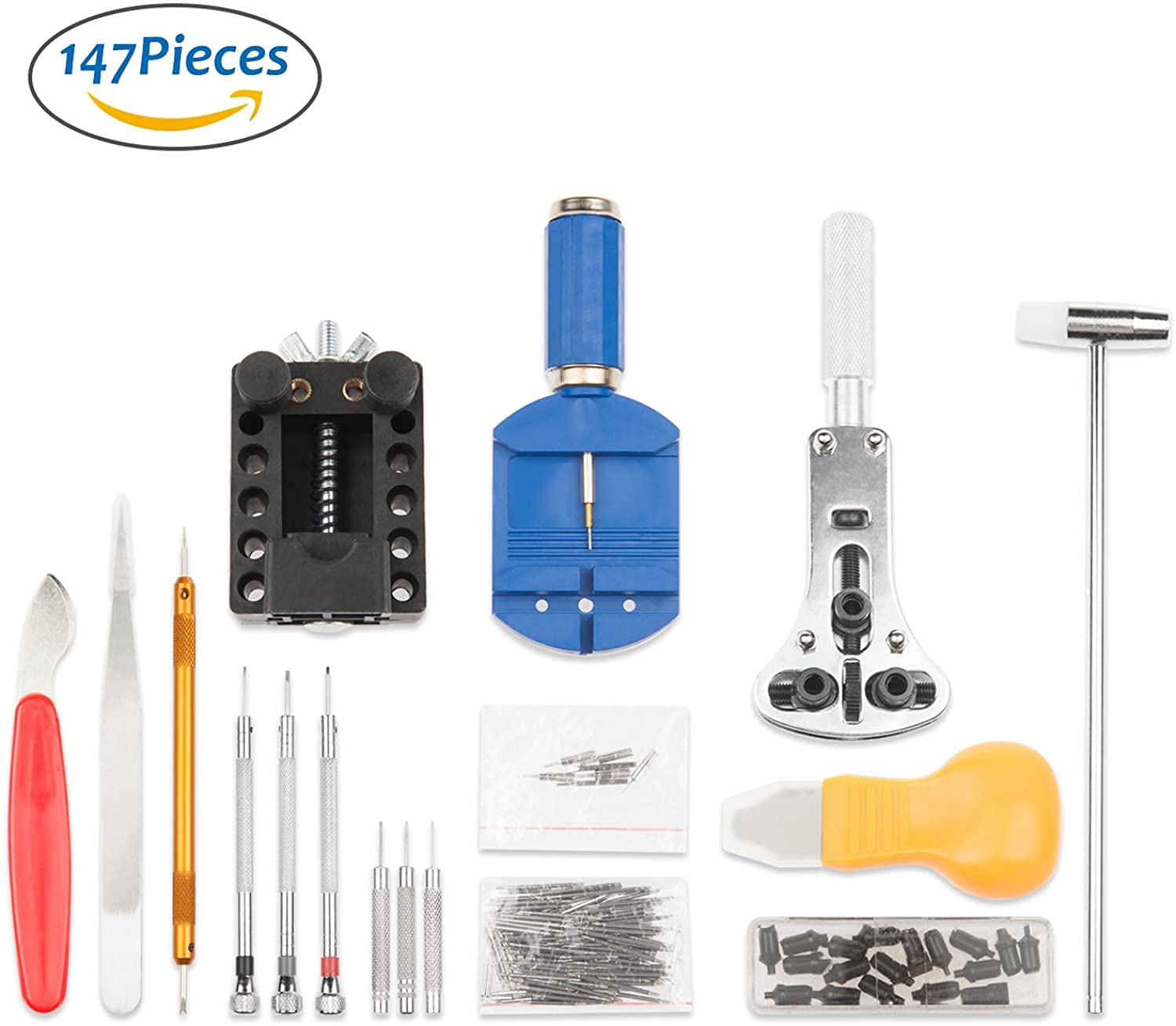 Kit de herramientas de reparación de relojes, 147 piezas de barra de resorte profesional y pasador de enlace con funda de transporte para mantenimiento de relojes y ajuste de correa