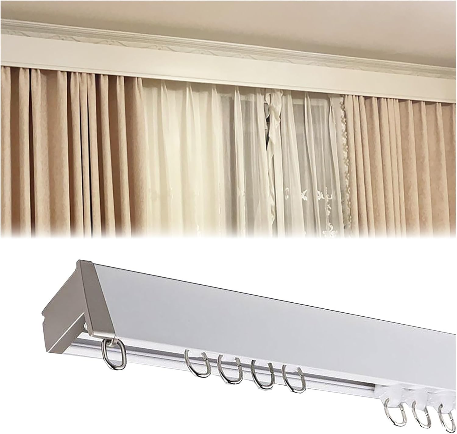 Aluminum Window with Track, Blackout Cornice Rail for Bedroom & Living Room, 51.2in (130cm) Single-Wall Mount, Stylish & Functional Curtain Solution
