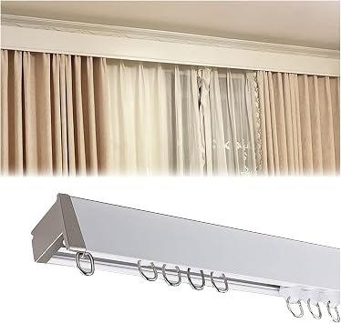 ERRULAN Curtain Box Valance Frame with Track, Blackout Cornice Curtains Rail Board Mounted, Aluminum Window Pelmets Decorative for Bedroom Living RoomSingle-Ceiling Mount,43.3in/110m
