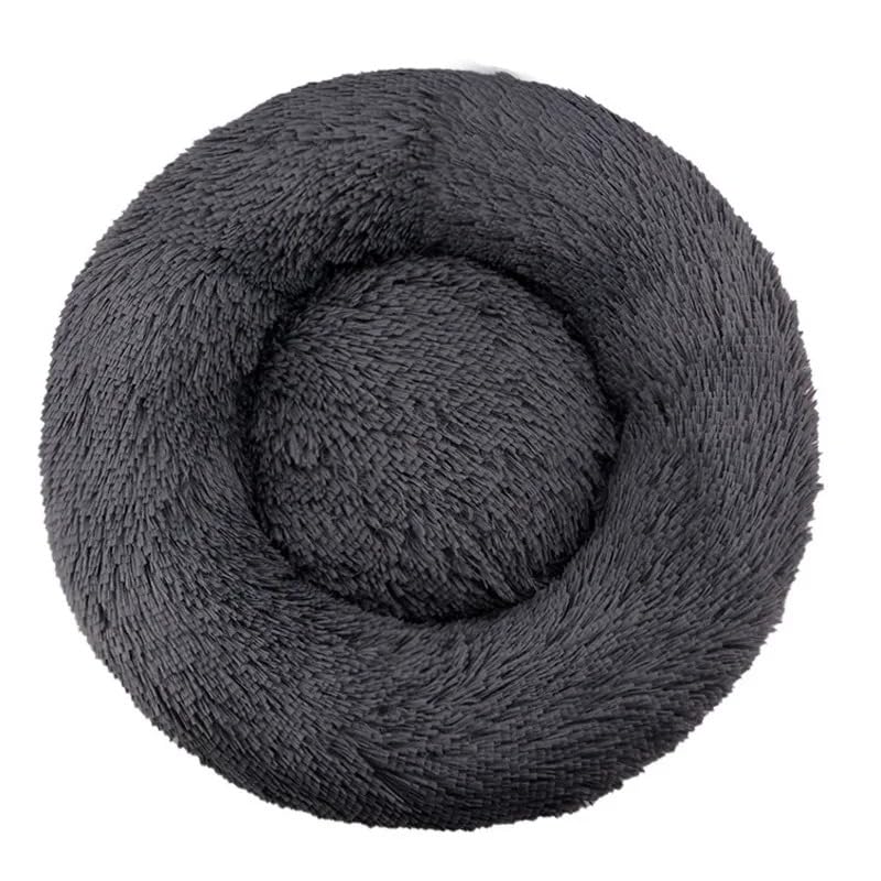 Zentaurus Hundebett, rund, Bett für Hunde und Katzen, aus weichem und flauschigem Plüsch, Dunkelgrau, 70 cm