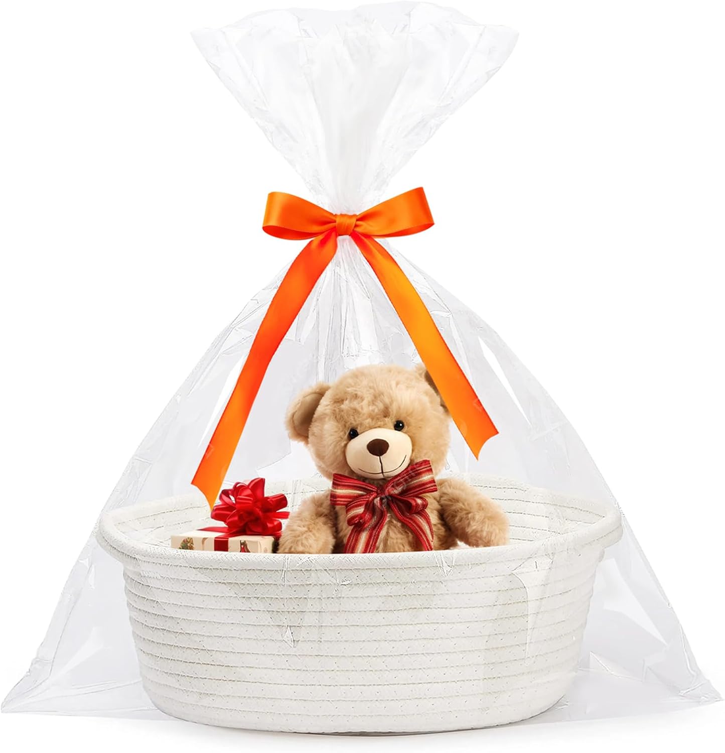 Gift Basket Empty Basket for Gifts 33 x 20 x 15 cm Braided Basket Gift with Transparent Gift Bags and Ribbons Gift Basket Wedding Birthday Christmas