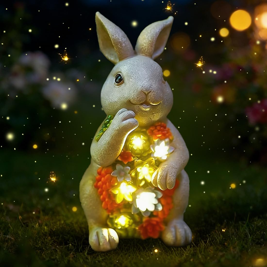 Wrqioo White Solar Rabbit Garden Ornaments, 7 Led Bunny Garden Ornaments, Solar Bunny Gar-Den Decor With Succulent Plant & Ip44 Waterproof For Patio, Balcony, Yard, Lawn