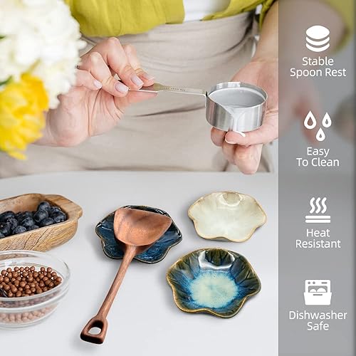 Miniatura 2 de Juego de 3 platos multifuncionales de cerámica esmaltada para cucharas de cerámica resistentes al calor, soporte para utensilios de cocina y mesa de