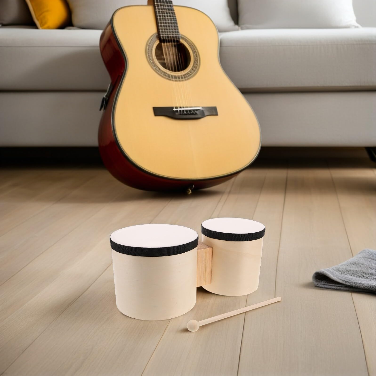 Toddmomy 1 Juegos Instrumentos de Percusión de Madera Tipo Bongos para Principiantes y Tambores Manuales con Mazo para Educación Musical y Actuaciones en Casa o Escuela