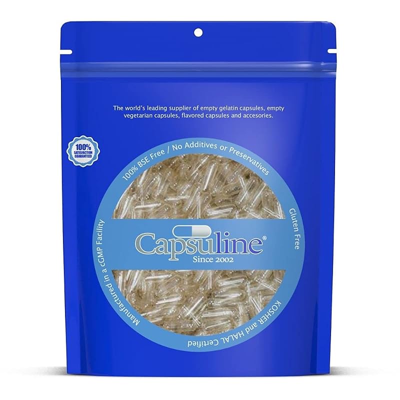 Capsuline Cápsulas de Gelatina Bovina Vazias Tamanho 00 Transparentes, 500 cápsulas