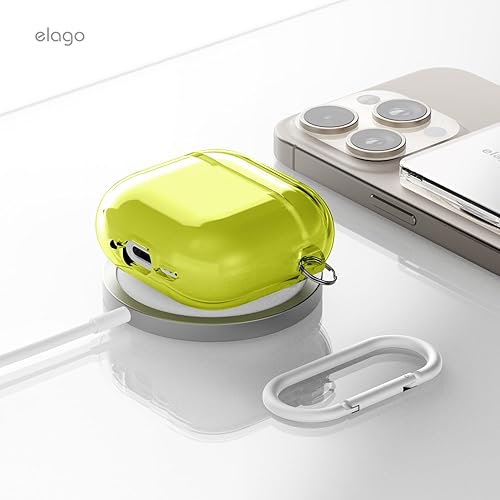 Miniatura 9 de elago Funda Transparente Compatible con Estuche AirPods 4 - Compatible con Estuche AirPods de 4ª Generación, Mosquetón Incluido, Amarillamiento