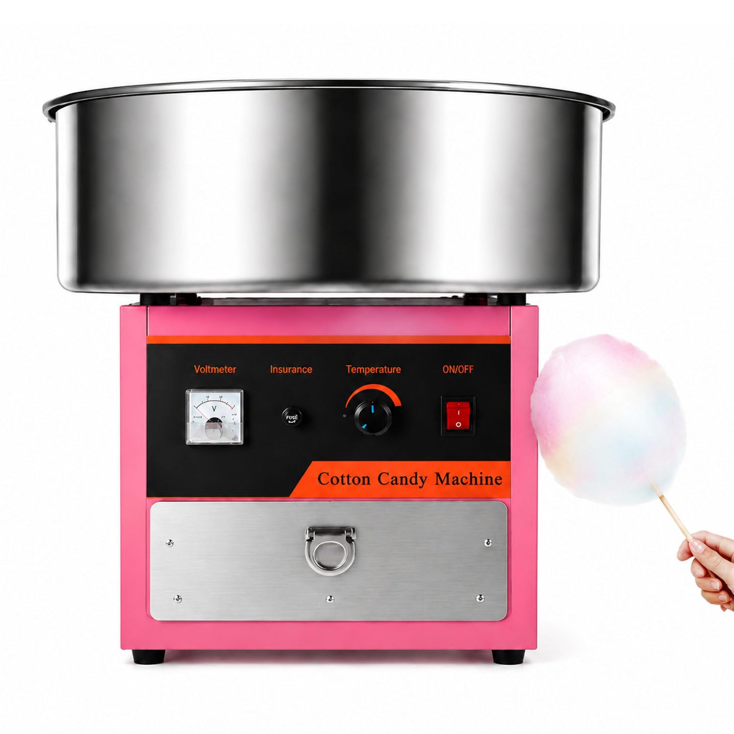 Elektrische Zuckerwattemaschine für Kinderpartys,980-W-Edelstahl-Gewerbemaschine mit Spannungsanzeige und Einstellbarer Temperatur,ideal für Imbisswagen und Geburtstagsfeiern
