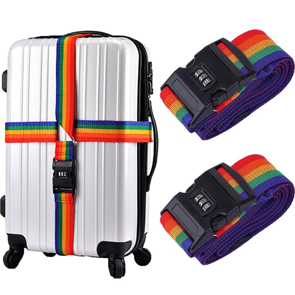 Andy's Orchids 2PCS Luggage Strap, Wide Adjustable Suitcase Baggage Packing Belt, Rainbow Cross Straps with Combination Lock, Bundling Belt, Travel Accessories-image-10