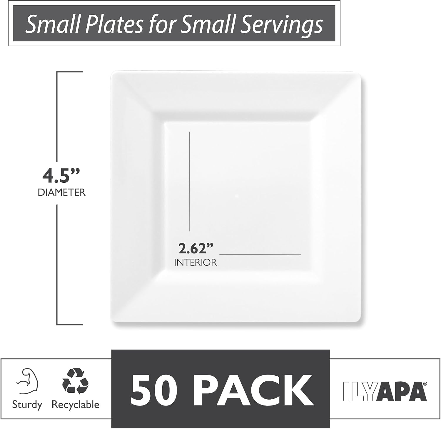 Ilyapa Square Disposable Appetizer Plates - 4.5", White, 50-Count, Bulk image 2