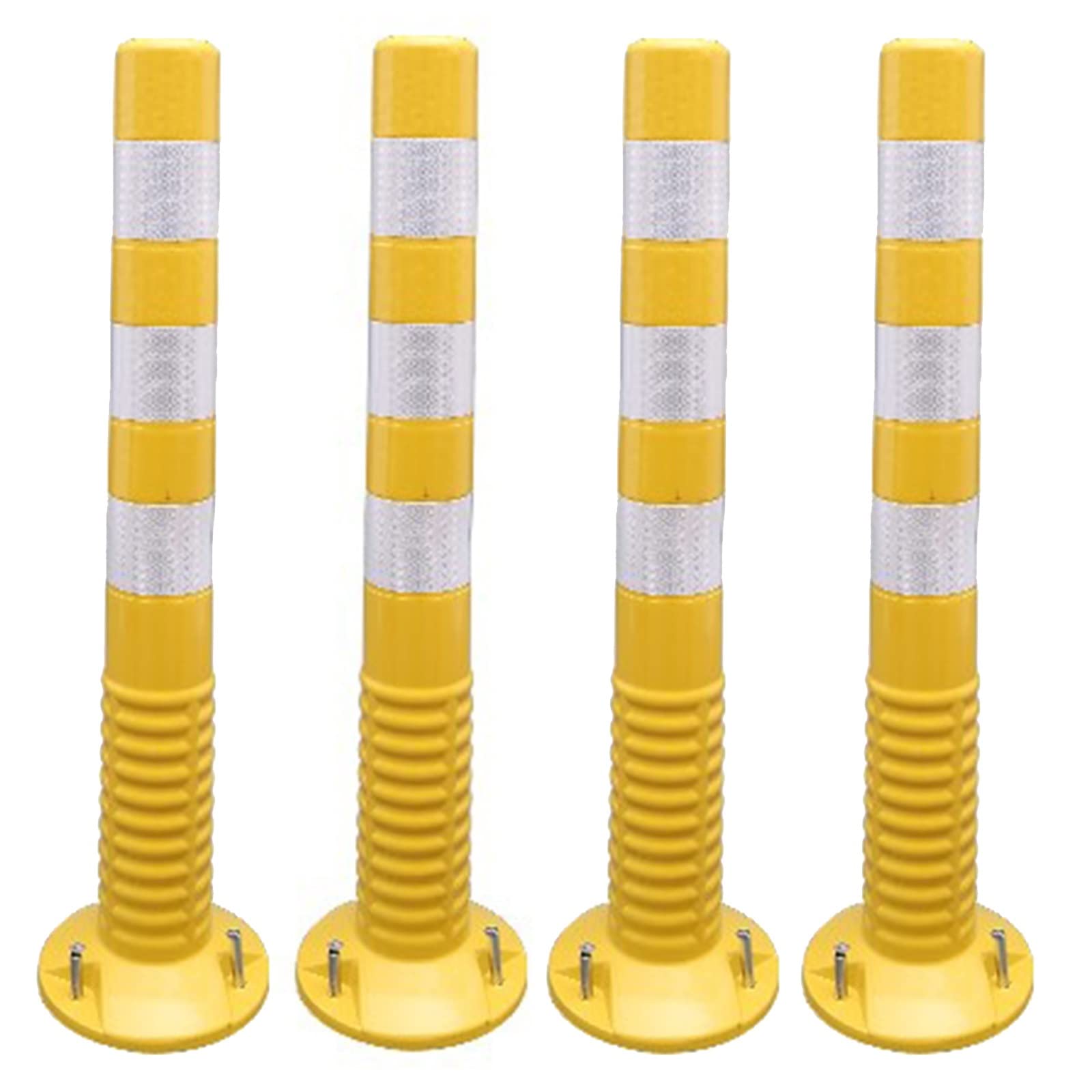 Aioneer Safety Cones,Traffic Delineator Safety Barriers For Expressways/Parks/Parking Spots/Streets,30Inch Tall 4 Pack Commercial Flexible Caution Cones Bollard Post,Complete Kit-Yellow+white