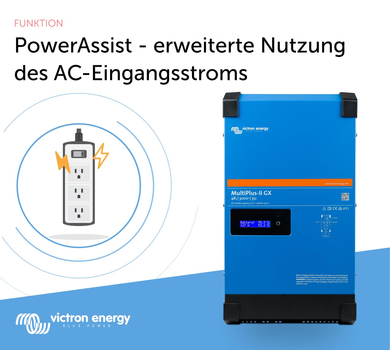 Victron Energy MultiPlus-II GX Reiner Sinus Wechselrichter 35 Amp Batterie Ladegerät, Spannungswandler, Transferschalter Inverter Charger, 3000VA 48-Volt 230V