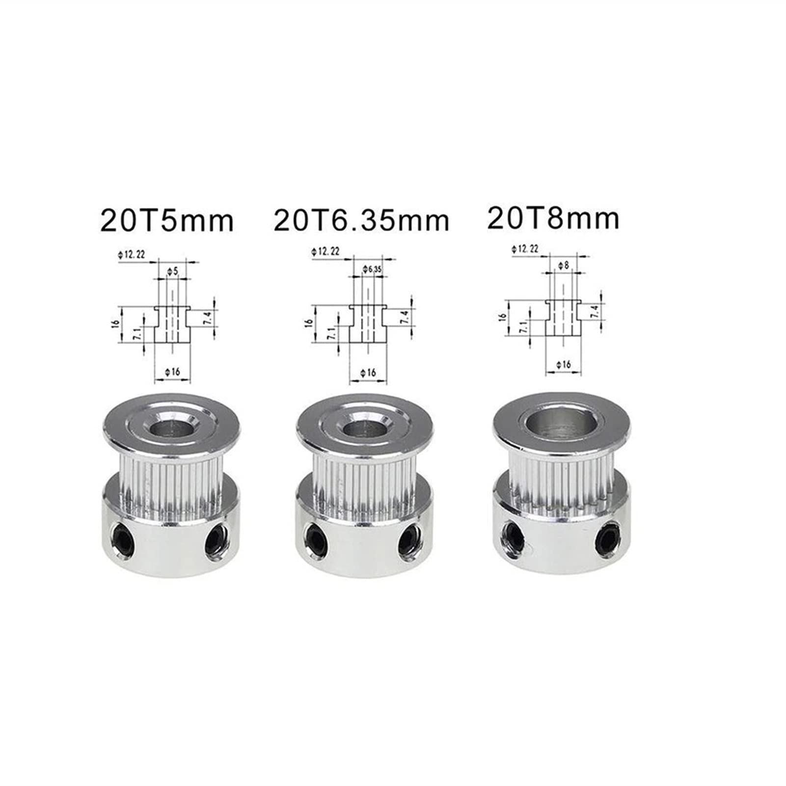 polea, 20 dientes 2GT, diámetro interior: 5/6/6, 35/8 mm(For Belt Width 10mm,Bore 6.35mm)