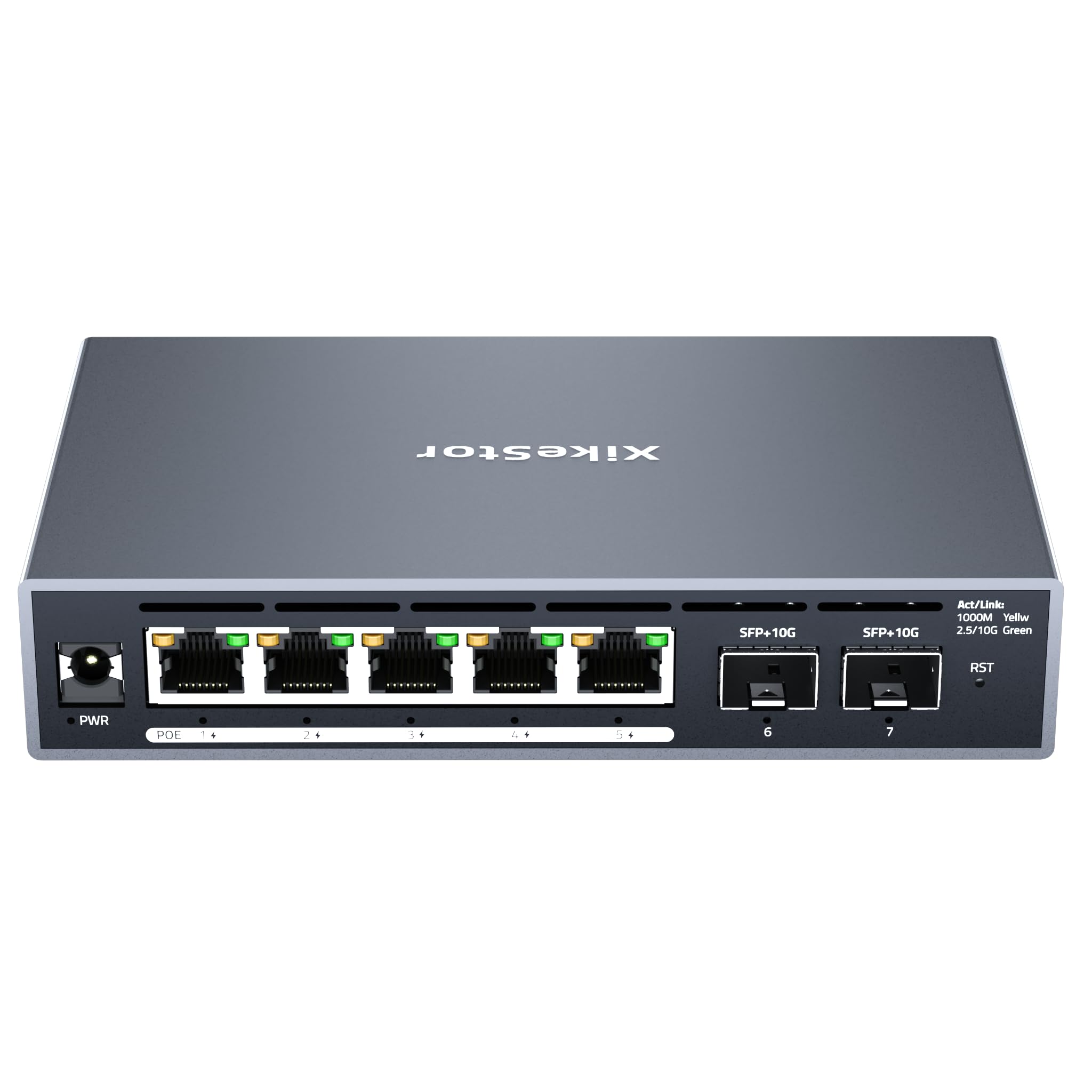 7-Port 2.5G Managed PoE+ Switch 5X 2.5GbE RJ45 PoE+ 2X 10G SFP+ | VLAN/LACP/QoS/STP/IGMP, Web-Managed, Fanless Metallgehäuse für IP Kamera, NAS, WiFi 6/7 AP