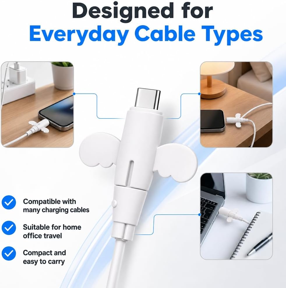 Silicone Charger Cable Protectors, Universal Non-Slip Cord Saver, Cute Wing Cable Saver, Double-End Silicone Data Cable Protection Cover Cord Organizer (Mix, 4PCS)