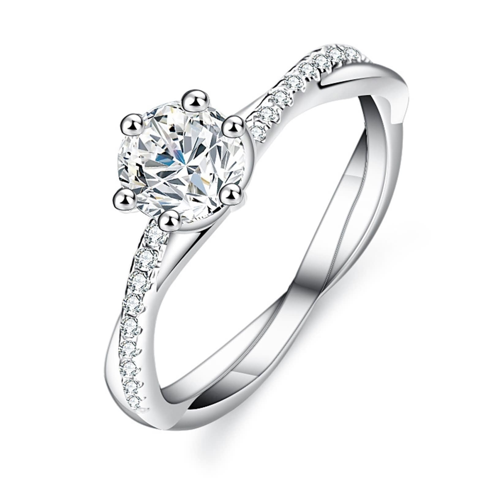 Anillos de compromiso para mujer, oro blanco, solitario de oro real con moissanite de 1 ct, anillo de boda de oro para mujeres