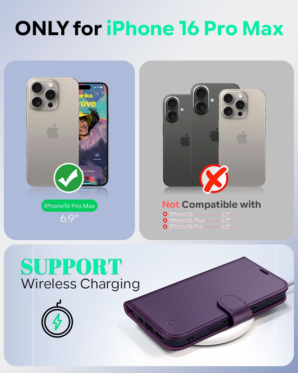 OCASE for iPhone 16 Pro Max Case, PU Leather Wallet, Magnetic Flip Folio Cover with RFID Blocking, Card Holders - Image 2