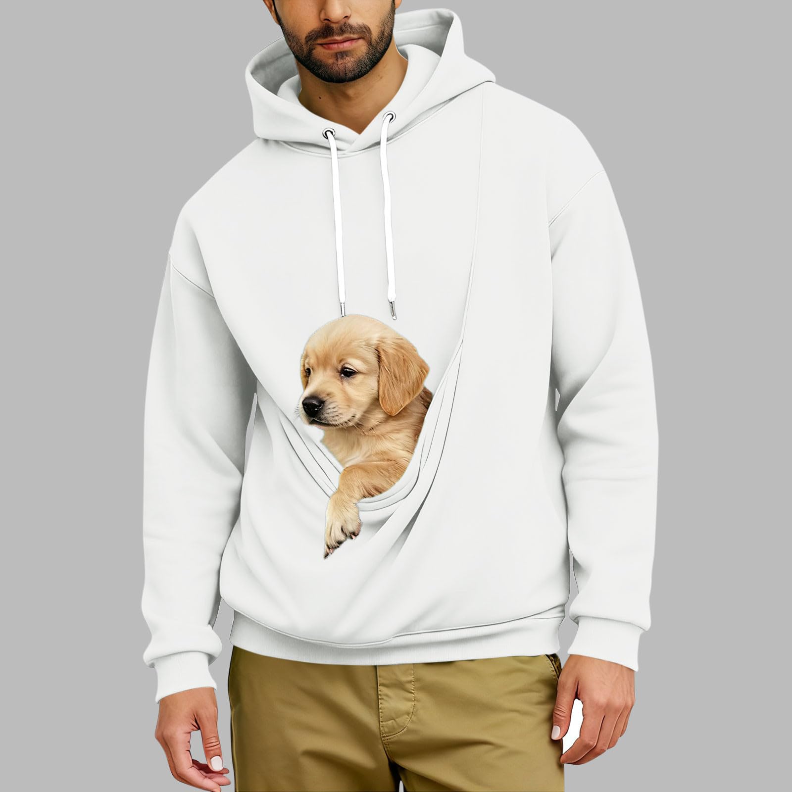 Sudadera con capucha para hombre con bolsillo canguro grande para mascotas, sudadera con capucha de ajuste holgado, cómoda ropa de calle para el trabajo, viajes o actividades diarias