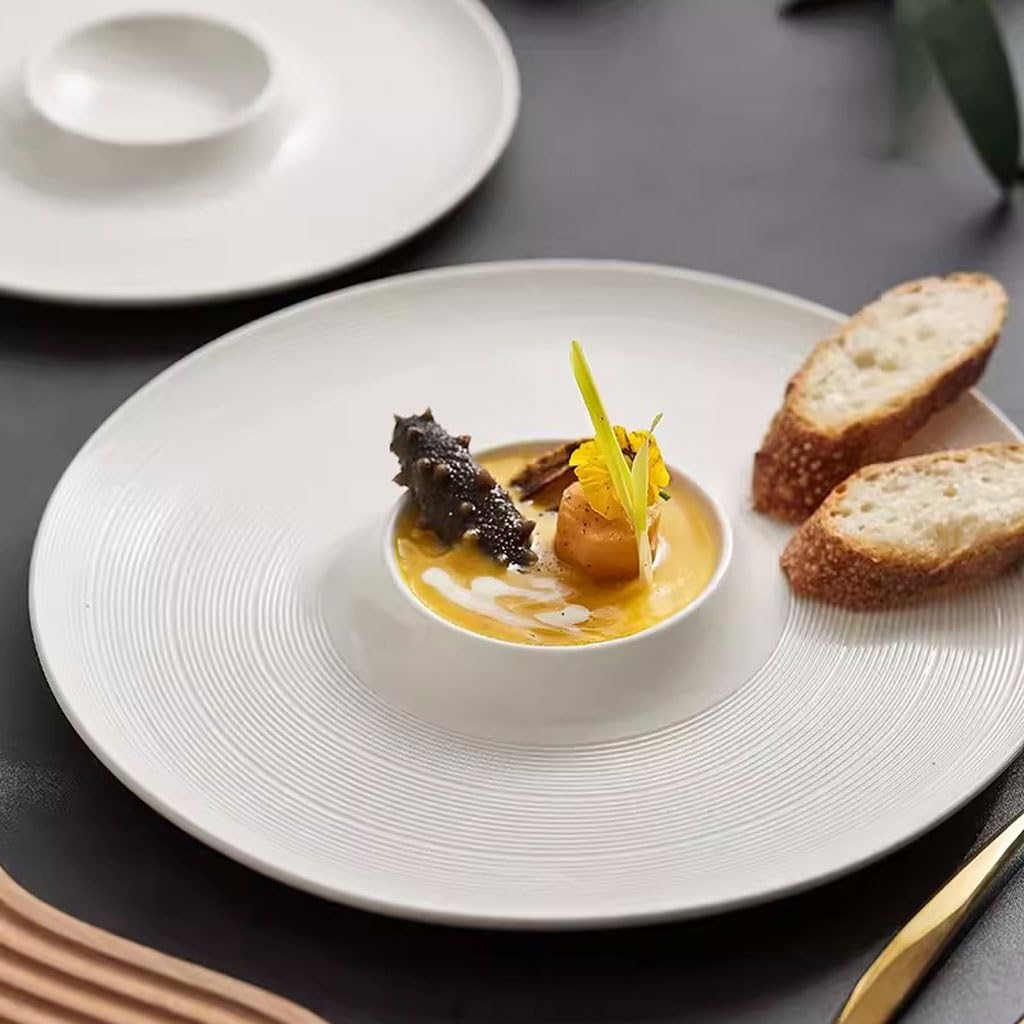 Suministros Para La Fiesta Sopa gruesa blanca, fideos creativos, plato ligero de lujo con diseño artístico, vajilla occidental japonesa, plato for dumplings, plato de sopa Platos De Fiesta (Color : A