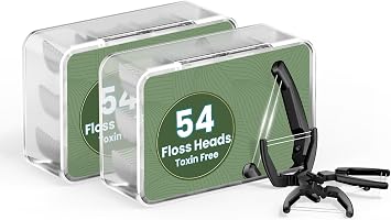 Double-Line Flosser Refill Heads, 108 Pcs 2 Boxes, Black | Easy-Glide Dental Floss Picks Replacement. Includes 2 Storage Boxes with 108 Dual-Line Heads for Daily Oral Care