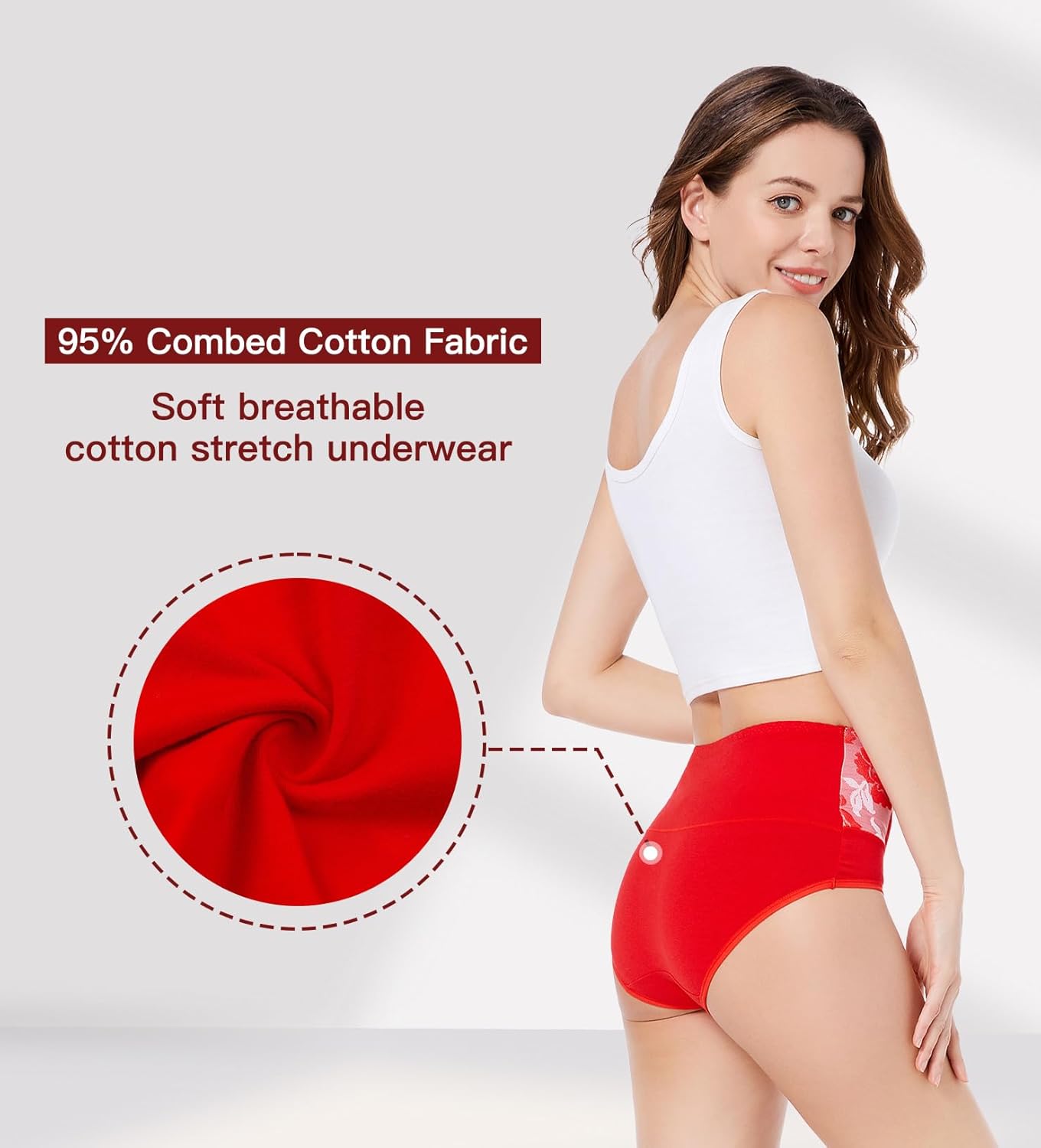 HAVVIS Women's Briefs Underwear Cotton High Waist Tummy Control Panties Rose Jacquard Ladies Panty Multipack - Image 3