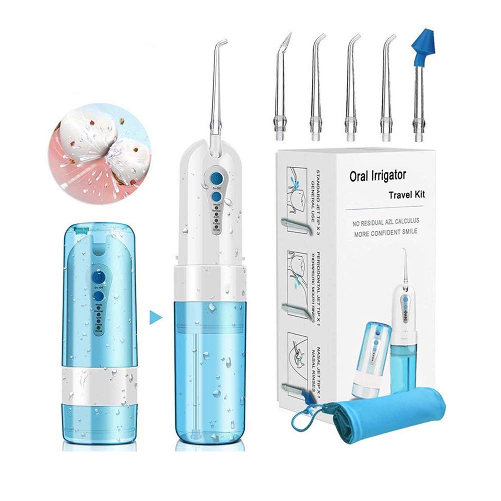 Flosser De Agua Inalámbrico, Portátil Recargable Irrigador Oral con 4 Modos 5 Puntas De Chorro, Limpiador De Dientes para El Cuidado De Viajes, Aparatos Ortopédicos Y Puentes