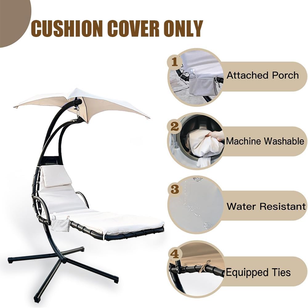Outdoor Hanging Lounge Chair Replacement Cushion Cover and Umbrella Fabric, with 4 Tail Beads, Made for Patio Curved Chaise Hammock Floating Swing Chair Pads, Waterproof Soft Fabric (Cushion Excluded)