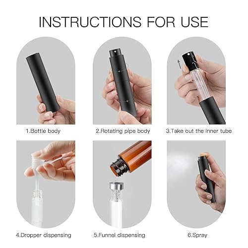 Miniatura 5 de Tekson 10ml Atomizador de Perfume de Viaje Recargable, Botella de Spray de Colonia Mini Vacía, Pequeña Botella de Spray de Café (Negro)