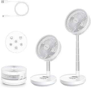Faltbarer Ventilator mit Fernbedienung, 10000mAh Akku, 8 Geschwindigkeitsstufen, 120° Oszillation, höhenverstellbar, LED-Nachtlicht, USB-C, für Büro, Schlafzimmer und Camping