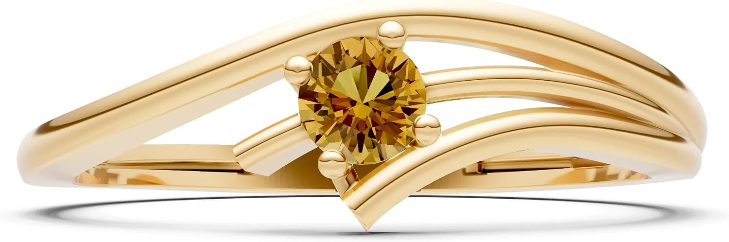 PEORA Round Cut Citrine Stackable Band Available in Solid 10K, 14K or 18K Ring – White, Yellow or Rose Gold