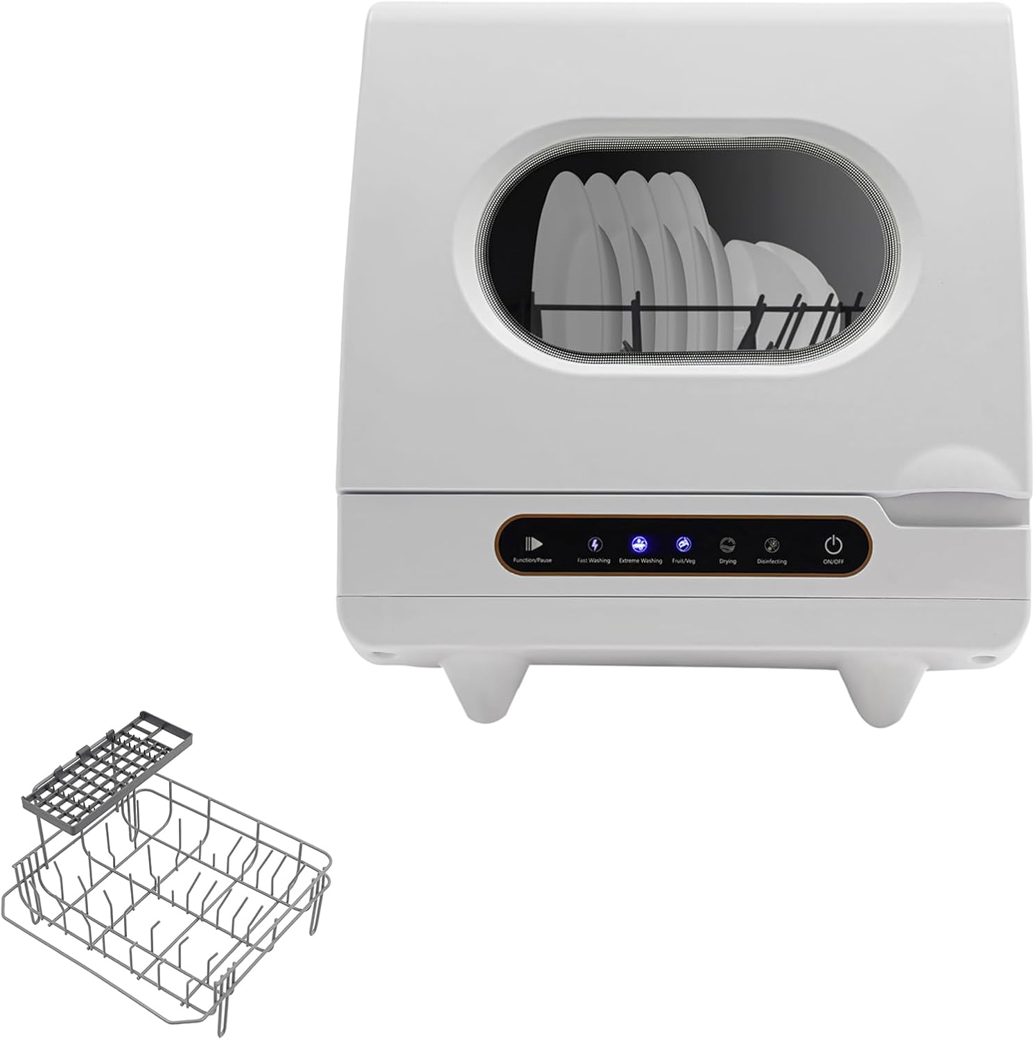1200W Portable Countertop Dishwasher, 5 Washing Programs Portable Dishwasher With 5-Liter Built-in Water Tank, Compact Dish Washing with Programs Display for Small-Sized Houses, Dorms