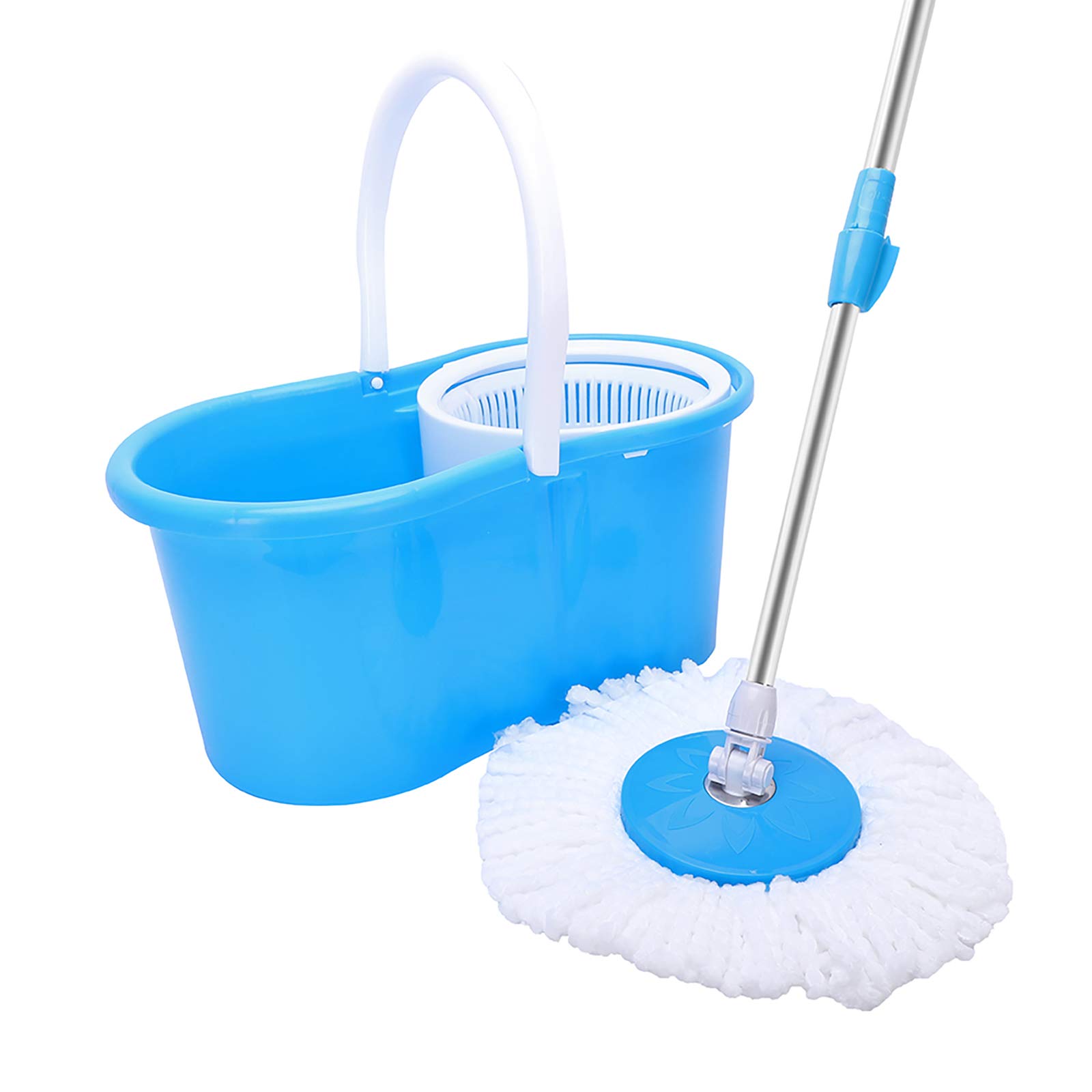 Microfiber 360° Spin Mop,Bucket Floor Cleaning System,with 2 White Fiber Mop Heads,(Blue)