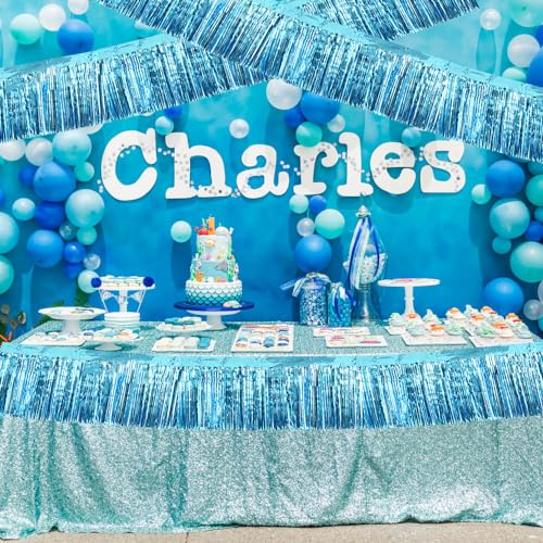 Image of BEISHIDA 3 Packs Metallic Foil Fringe Garland Baby Blue Wall Hanging Tinsel Fringe Banners for Car Floats Bridal Shower Wedding Birthday Easter Graduation Holiday Party Decoration(30 Feet)