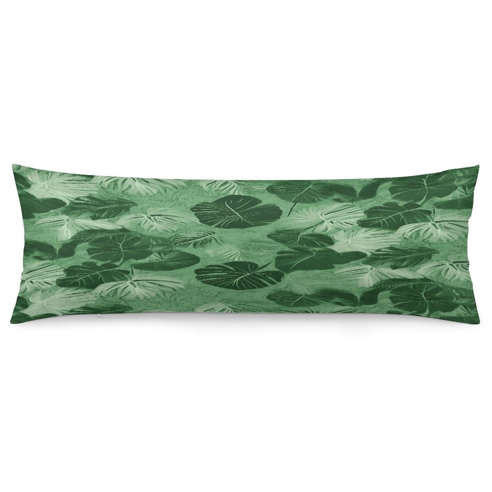 Green Tropical Leaves Body Pillow Cover Soft Full Long Pillow Cover Decorative Large Pillow Case Cozy Body Pillow Pillowcase Pillow Shams for Bed Sofa Couch Room Decor 18.9 X 53 Inch