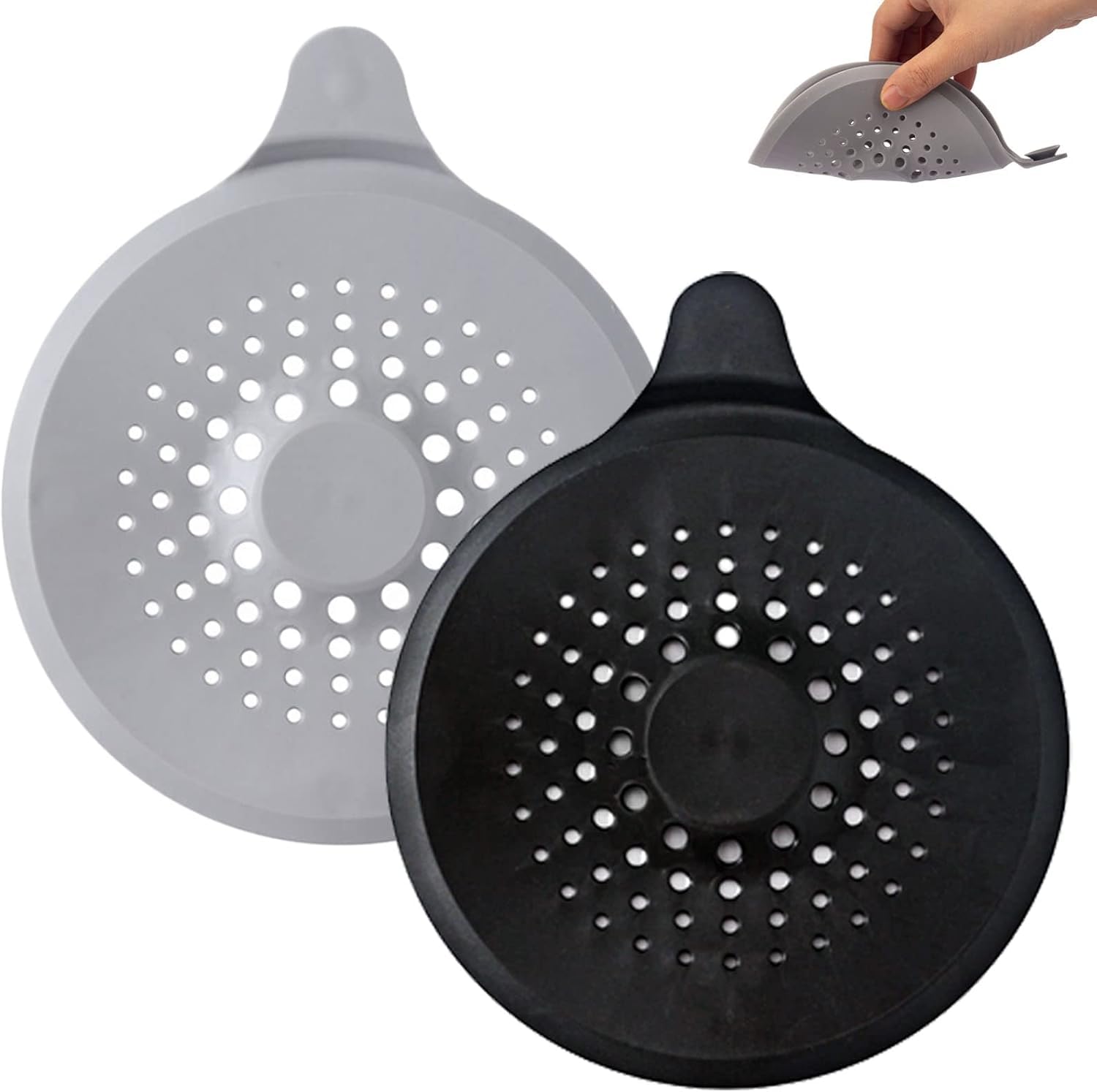 2 Pack Hair Catcher for Shower Drain with Strong Suction Cup, Silicone Sink Strainer Protector Shower Drain Cover Hair Stopper Trap Sink Filter for Bathroom Bathtub Kitchen Sink (Black + Grey)